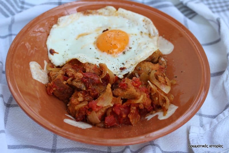 Greek traditional bread tomato and onion dish