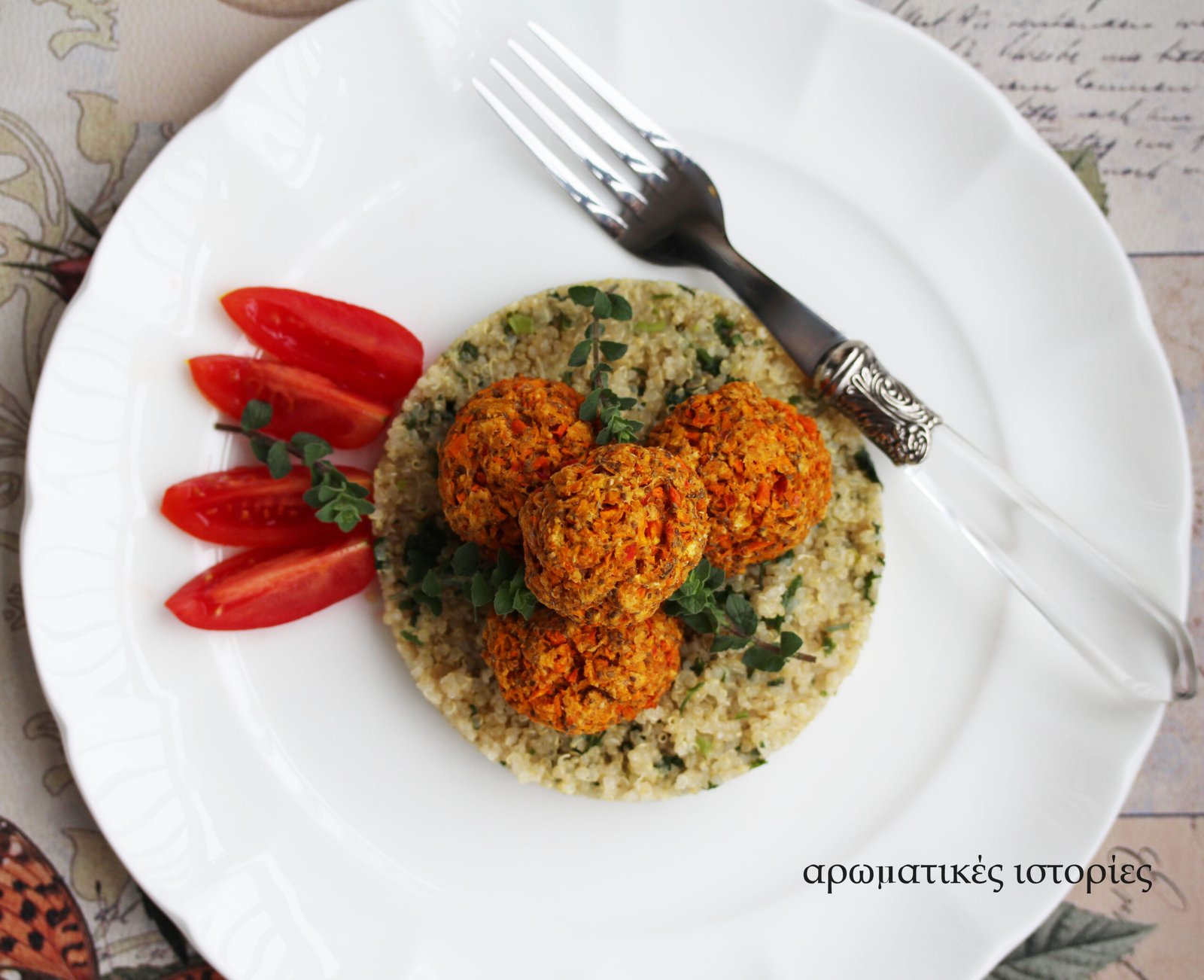 Baked spicy savory carrot balls and quinoa