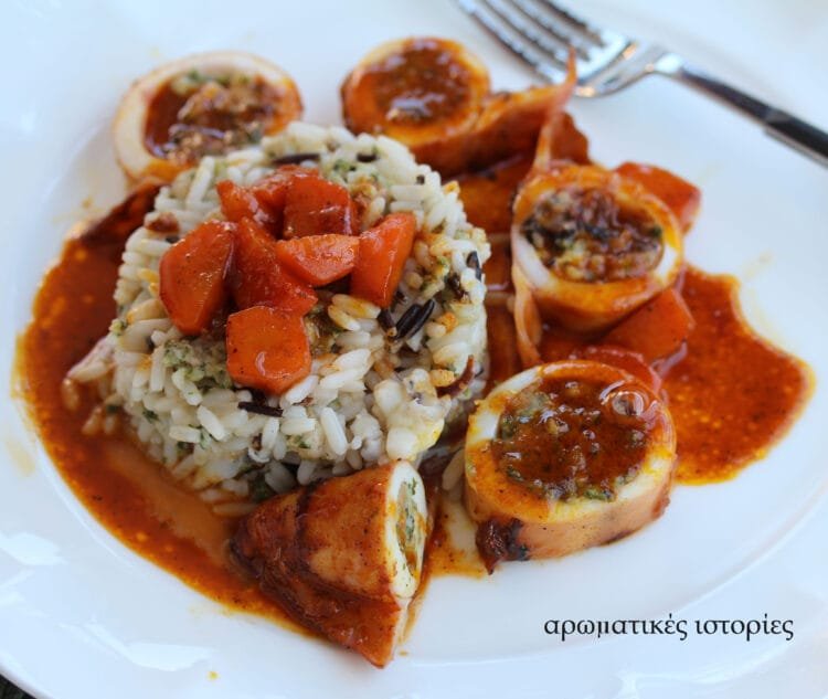 Squid stuffed with minced cuttle fish