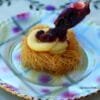 Kadaif with orange cream and forest fruit marmelade