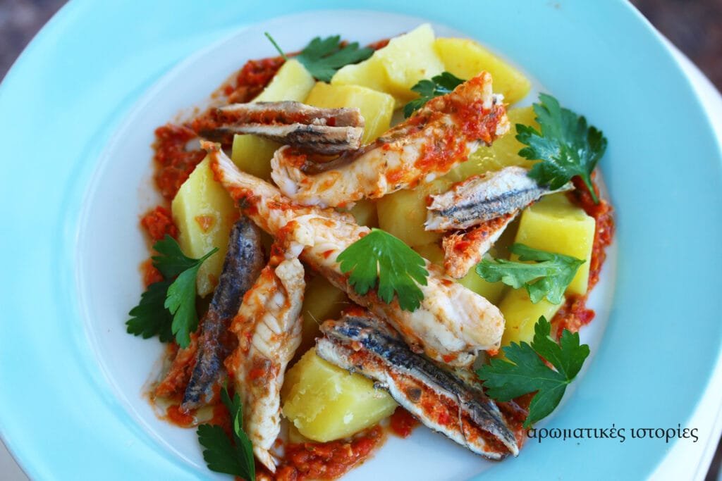 Spicy monkfish and anchovies in the oven