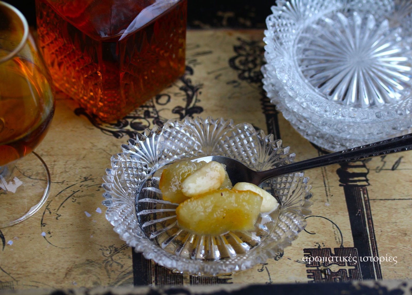 Lemon spoon sweet with almonds