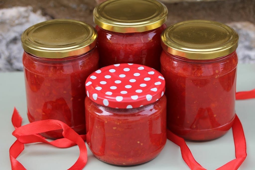 Tomato and red pepper in jar