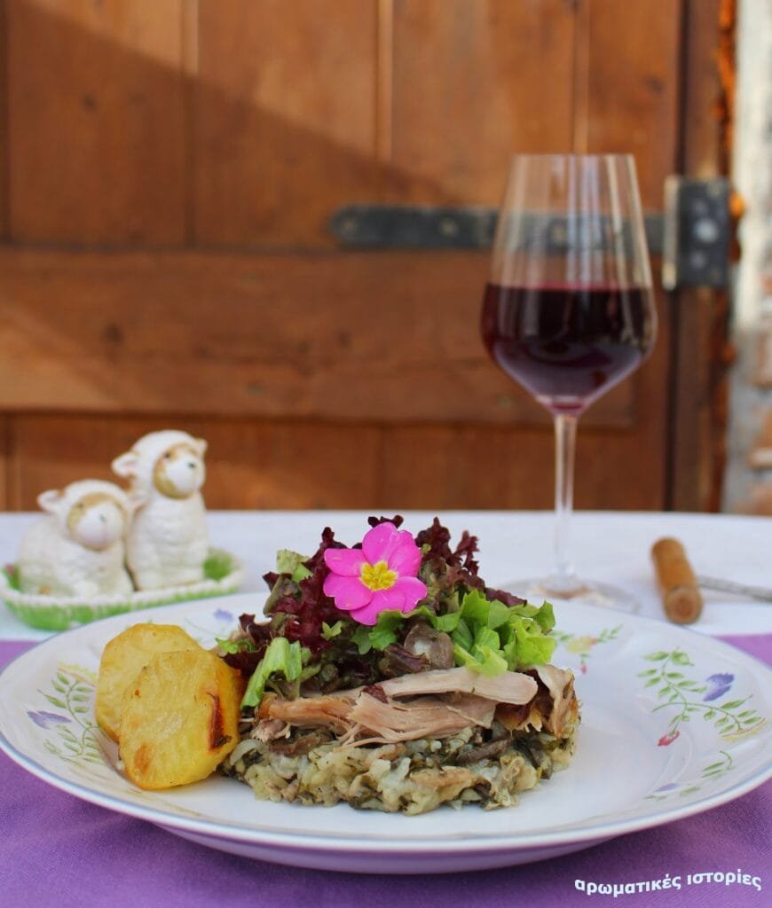 Lamb stuffed with liver, rice and kefalograviera cheese