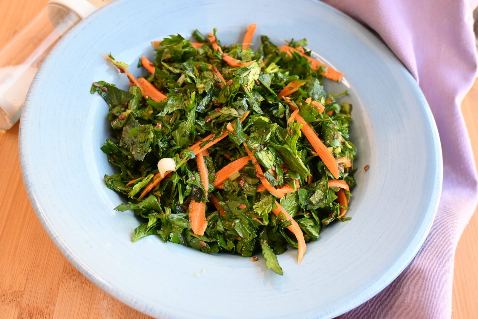 Fresh peppery celery and linseeds salad