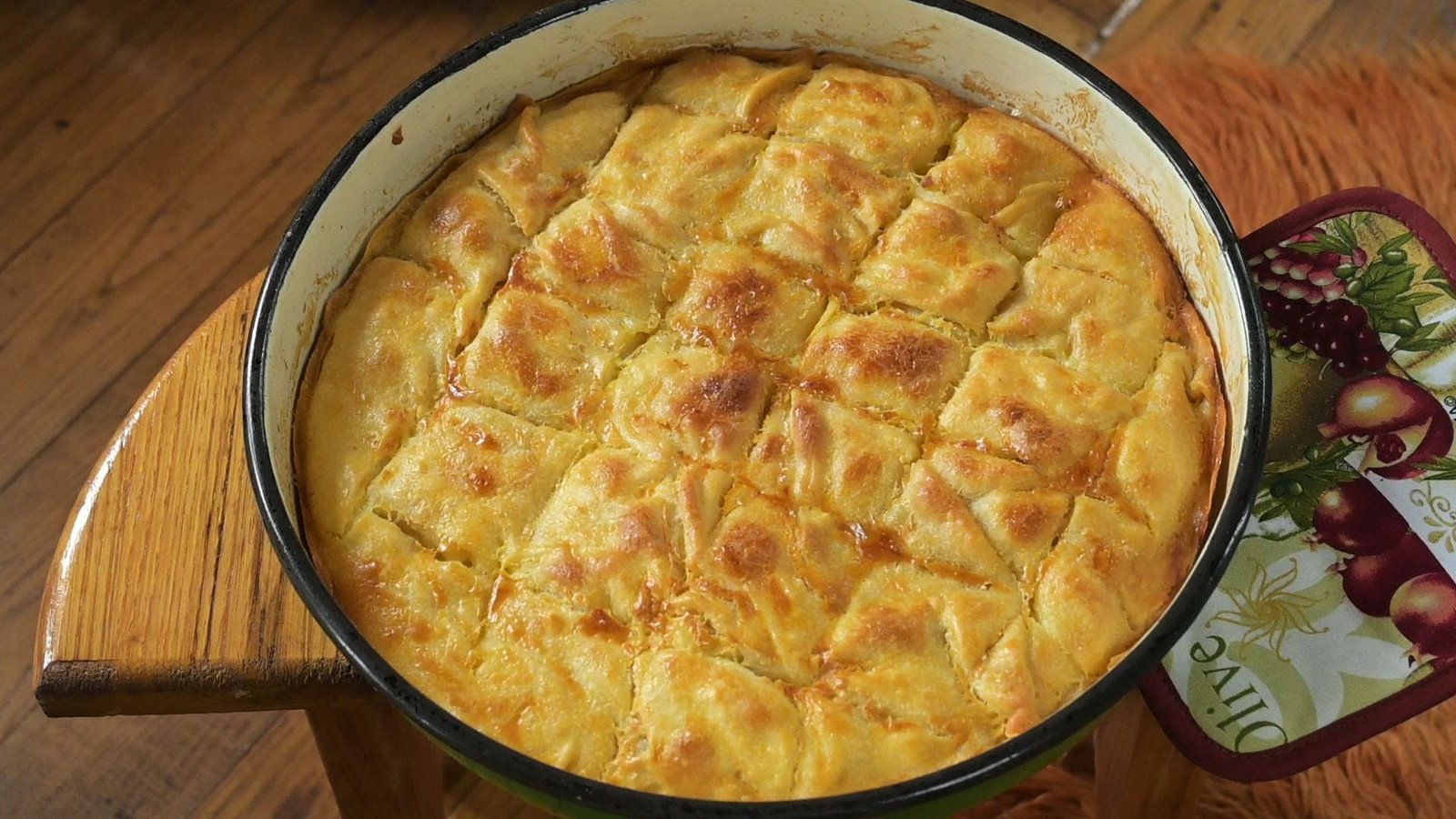 Milina, traditional greek cheese and pasta pie