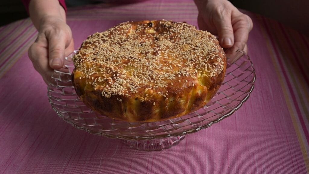 cheese pie with pastry dough sheets, ladotyri cheese and feta