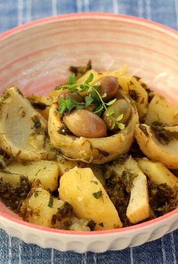 Artichokes with potatoes, pumpkin and kritama