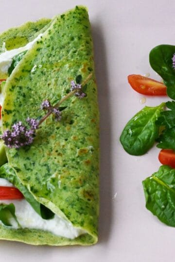 Pancakes with spinach and veggies salad with xygalo cheese from Crete