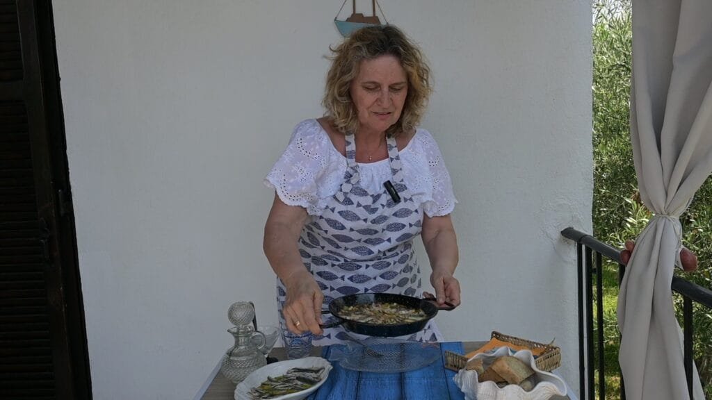 Anchovies with tomato, pepper and feta cheese