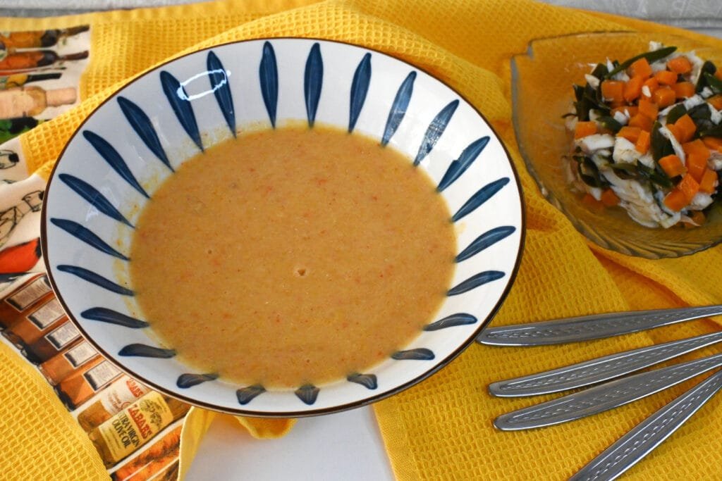 Creamy fishsoup and fish salad with sea fennel