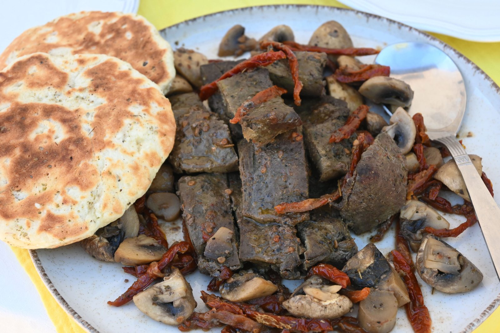 flatbreads and cooked liver