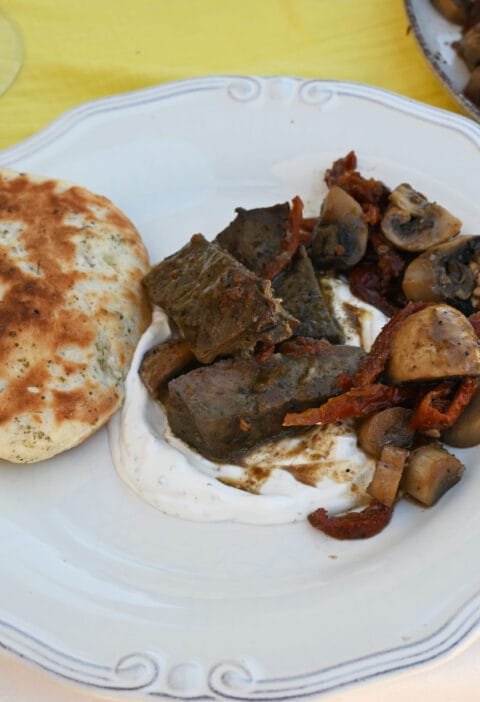 flatbreads and cooked liver